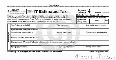 A US Federal tax 1040 estimated Tax income form Editorial Stock Photo