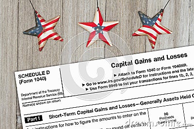 A US Federal tax 1040 schedule D income tax form Editorial Stock Photo