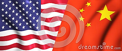 Us flag and chinese flag waving in the wind trade Stock Photo