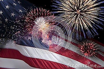 US Flag with Fireworks Stock Photo