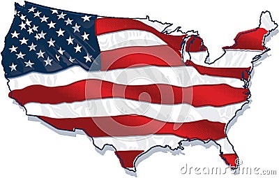 USA country-shaped Flag Vector Illustration