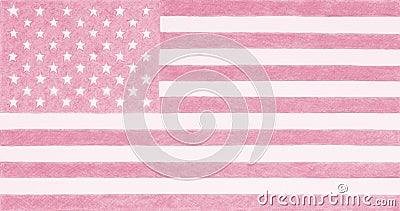 US flag. Light pink tinted background. Patriotic backdrop. Pale red-violet stars and stripes. American Independence Day. The Stock Photo