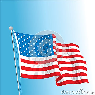 US Flag on Pole Vector Illustration