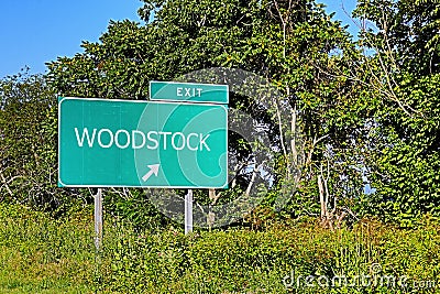 US Highway Exit Sign for Woodstock Stock Photo