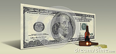 US Hundred Dollar bill with Drunken Ben Franklin Stock Photo