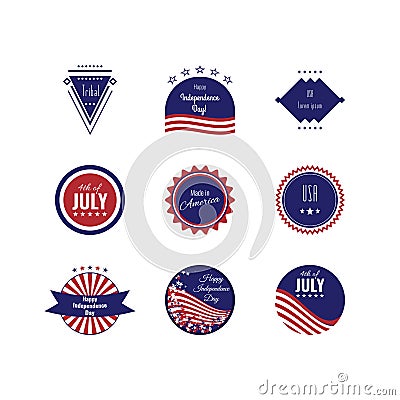 US Independence Day logotypes. Set of logos. The 4th og July. American flag colors. Vector Illustration