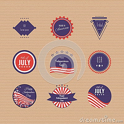 US Independence Day logotypes. Set of logos. The 4th og July. American flag colors. Vector Illustration