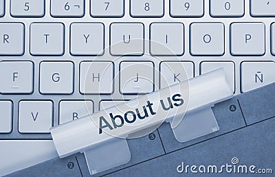 About us - Inscription on Blue Keyboard Key Stock Photo