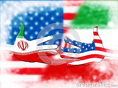 Us Iran Conflict And Sanctions Or Harmony - 2d Illustration Stock Photo