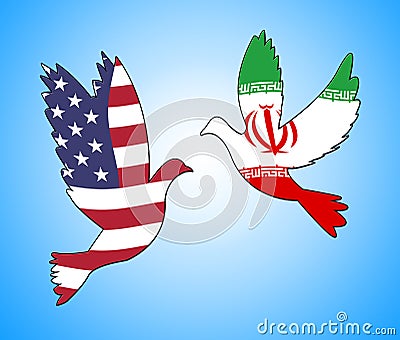 Us Iran Conflict And Sanctions Or Harmony - 2d Illustration Stock Photo