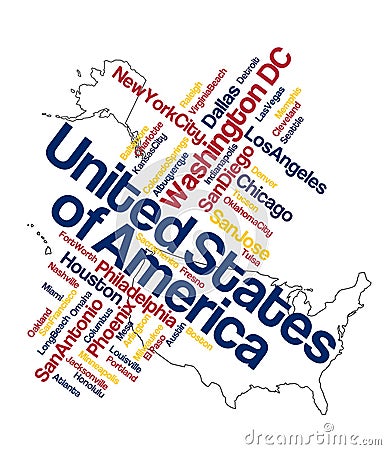 US map and cities Vector Illustration