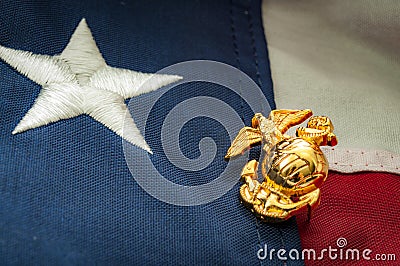 US Marine corps emblem and the American flag Stock Photo