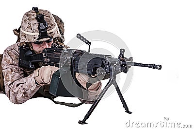 US marine with mashine gun Stock Photo