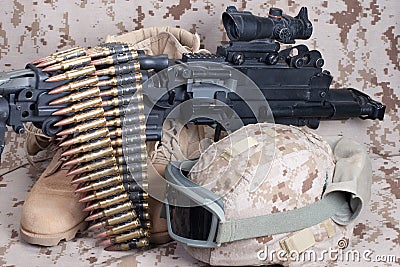 US Marines background concept with machine gun Stock Photo