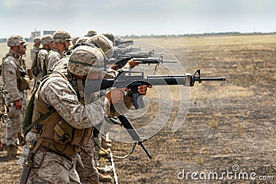 US Marines on a live shooting range training Editorial Stock Photo