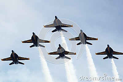 US NAVY Blue Angels flying at airshow Editorial Stock Photo