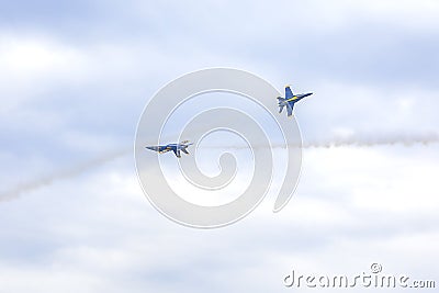 US Navy Blue Angels Hornet Fighter Jets Passing By Each Other At Close Proximity Editorial Stock Photo