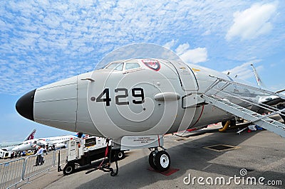 US Navy Boeing P-8 Poseidon maritime patrol aircraft on display at Singapore Airshow Editorial Stock Photo