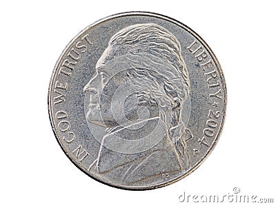 US Nickel Coin Head Stock Photo