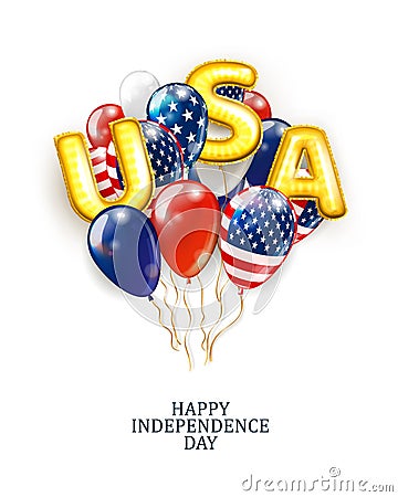 US Patriotic balloons. Colored Balloons Fourth of July. Memorial Day. Vector Illustration