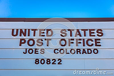 US Post Office in Joes Colorado, 80822 Zip Code, a small town off Highway 36, Eastern Colorado Editorial Stock Photo