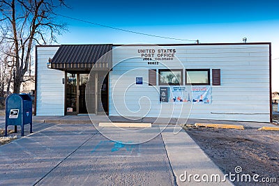 US Post Office in Joes Colorado, 80822 Zip Code, a small town off Highway 36, Eastern Colorado Editorial Stock Photo