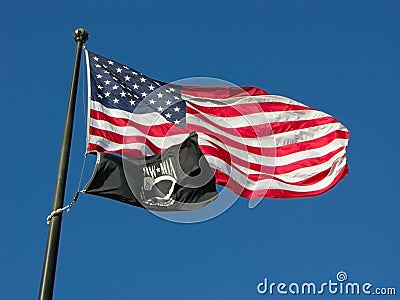 US and POW_MIA Flags Editorial Stock Photo
