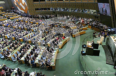 US President Barack Obama holds a speech, the General Assembly of the United Nations UN GA Editorial Stock Photo