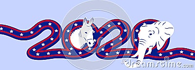 US Presidential Election 2020. Symbol of the Republican and Democratic Party. Elephant and Donkey inscription in flag Vector Illustration