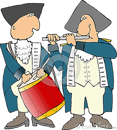 US revolutionary war drummer and piper Cartoon Illustration