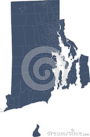 US Rhode Island State Map with Census Tracts Boundaries Vector Illustration