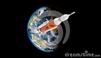 US rocket going to the moon - model and maps furnished by NASA Stock Photo