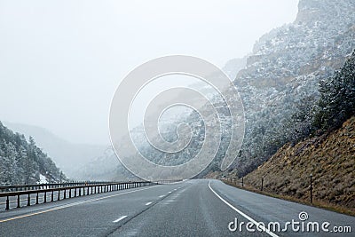US snowing I 15 interstate snowed road in Nevada Stock Photo