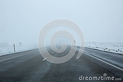 US snowing I 15 interstate snowed road in Nevada Stock Photo