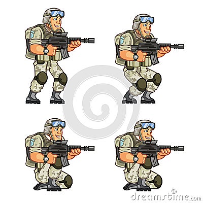 US Soldier Crouching Sprite Vector Illustration