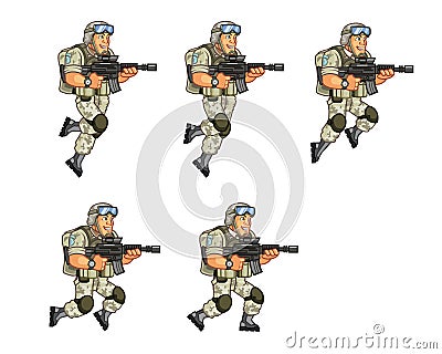 US Soldier Jumping Sprite Vector Illustration