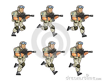 US Soldier Running Sprite Vector Illustration