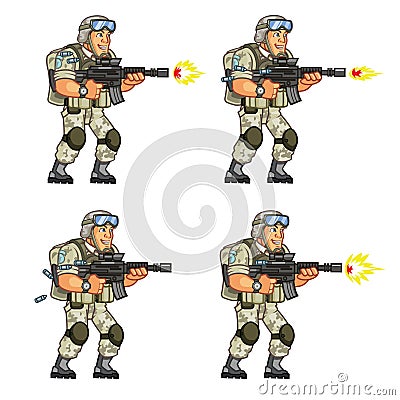 US Soldier Shooting Sprite Vector Illustration
