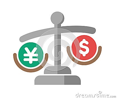 US dollar depreciation against Japanese yen vector icon illustration Vector Illustration