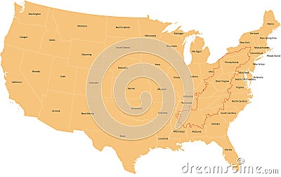 US State Map with Appalachian Region Outline Vector Illustration