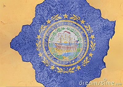 US state New Hampshire flag painted on concrete hole and cracked wall Stock Photo