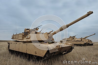 US tank Abrams A1M1 in military polygon in the exercise Platinum Lynx Editorial Stock Photo