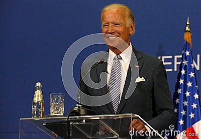 US Vice President Joseph 'Joe' Biden and Serbian PM Aleksandar Vucic Editorial Stock Photo