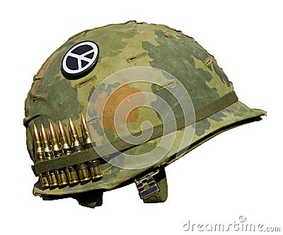 US Vietnam War Helmet - Peace Button Stock Photo