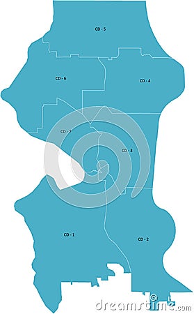 Seattle City map with Council Districts Vector Illustration