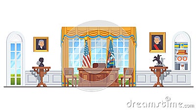 US white house oval office with USA flags Vector Illustration