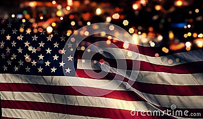 USA America National Flag Light Night Bokeh Abstract Background Stock Photo