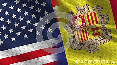 Usa and Andorra Realistic Half Flags Together Stock Photo