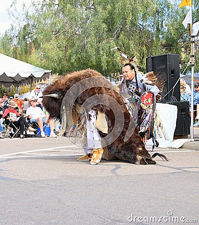 USA, Arizona: Buffalo and Indian - A Buffalo Tribute Dance Editorial Stock Photo