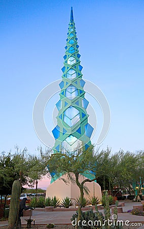 USA, Arizona/Phoenix: Architecture - F. Lloyd Wright Spire/Illuminated Editorial Stock Photo